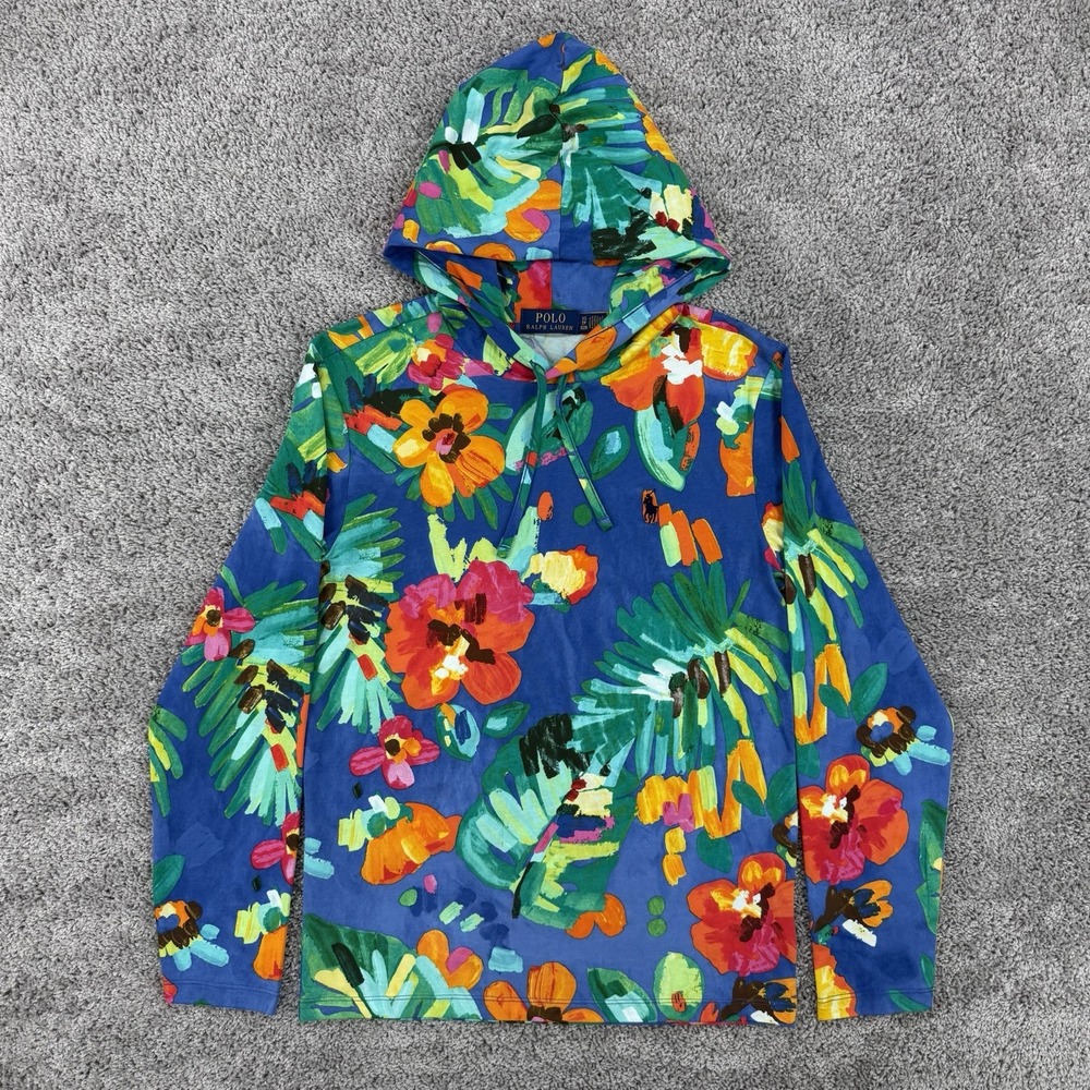 Polo Ralph Lauren Hoodie Men's XS Floral AOP Lightweight Cotton Drawstrings